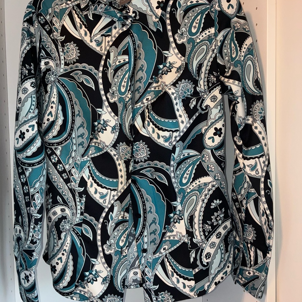 Ann Taylor Black and Teal Paisley Blouse